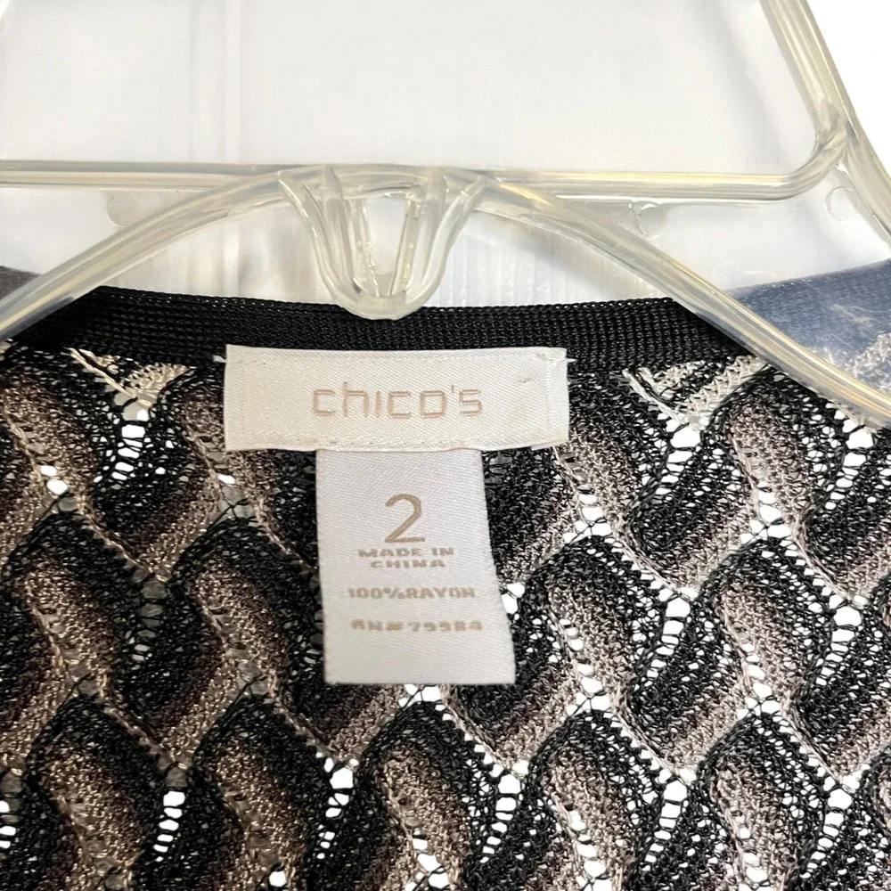 Chico's Open Front Cardigan Size 2 Med Purple Gray Black Knit Draped Lightweight